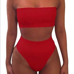 High cut high waist bandeau bikini
